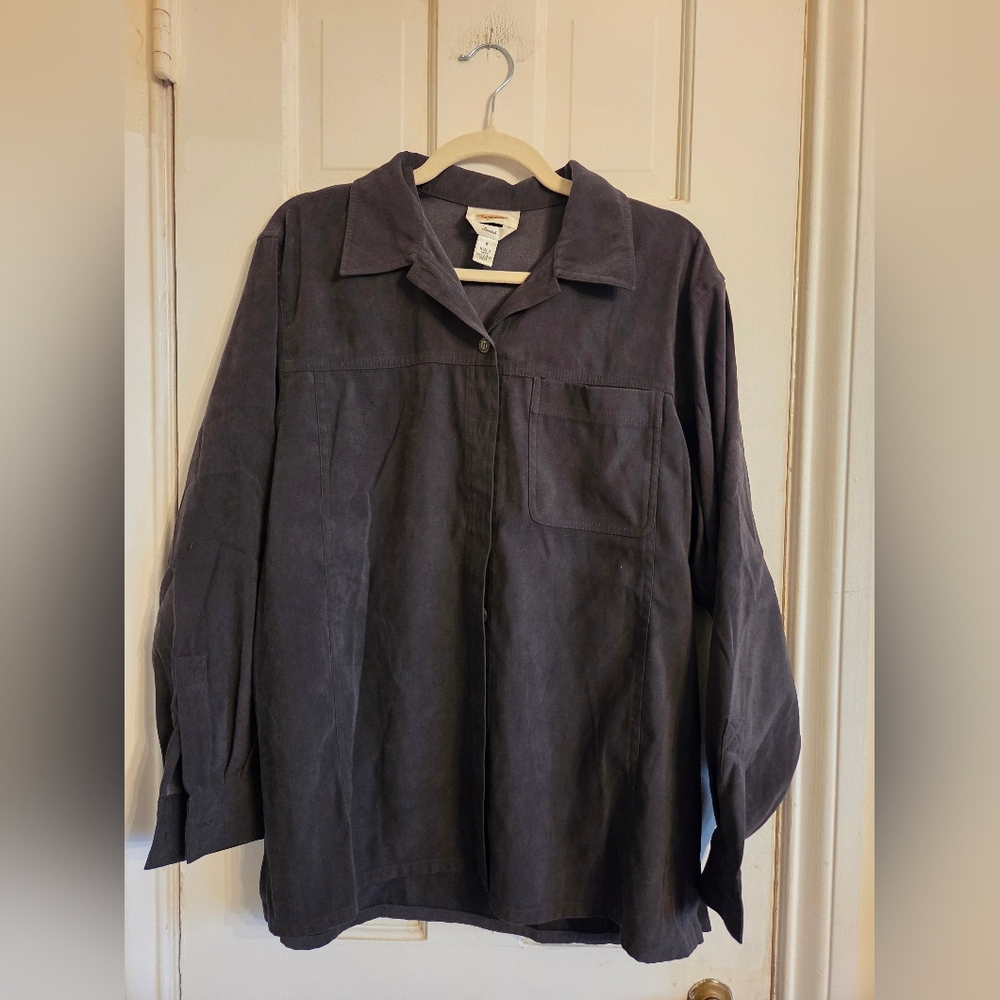 Talbots Dark Olive Stretch Faux Suede Oversized Blouse